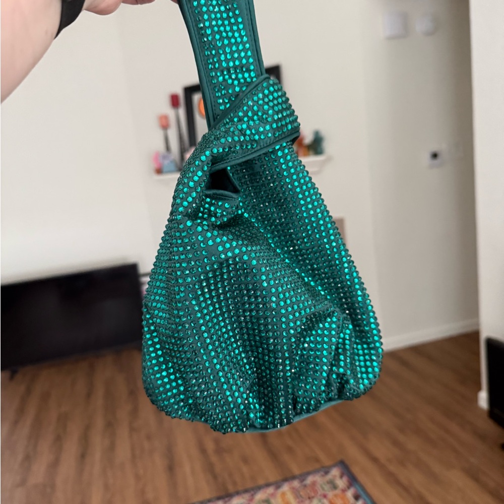 J Crew green rhinestone Santorini bag
